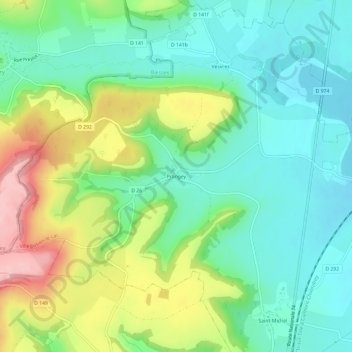 Mapa topográfico Prangey, altitud, relieve