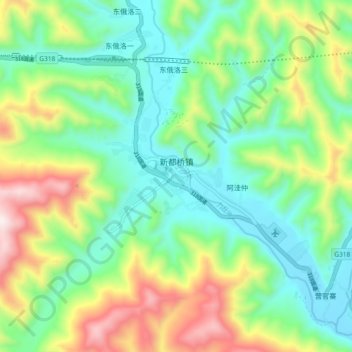Mapa topográfico 新都桥镇, altitud, relieve