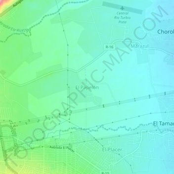 Mapa topográfico El Papelón, altitud, relieve