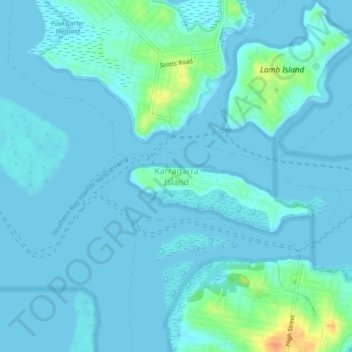 Mapa topográfico Karragarra Island, altitud, relieve