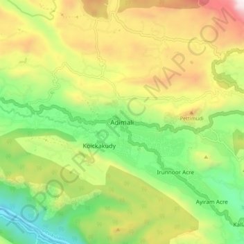 Mapa topográfico Adimali, altitud, relieve