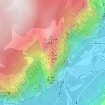 Mapa topográfico Middle Brother, altitud, relieve