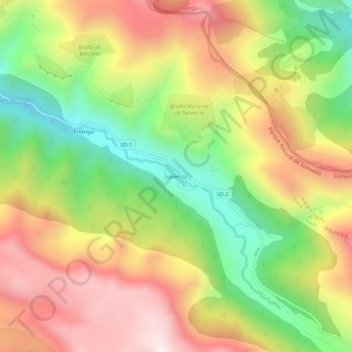 Mapa topográfico Saliencia, altitud, relieve