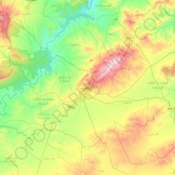 Mapa topográfico Le Kef, altitud, relieve