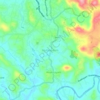 Mapa topográfico Muttippalam, altitud, relieve