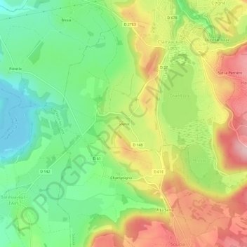 Mapa topográfico Soyria, altitud, relieve