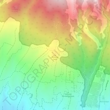Mapa topográfico Gunung Gede, altitud, relieve