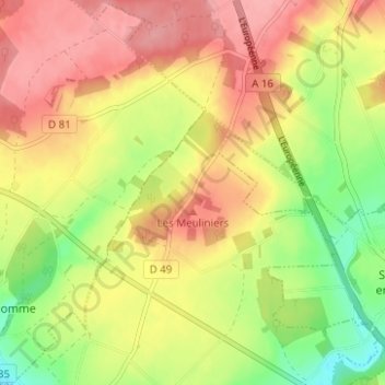 Mapa topográfico Les Meuliniers, altitud, relieve