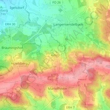 Mapa topográfico Adlitz, altitud, relieve