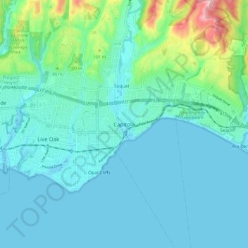 Mapa topográfico Capitola, altitud, relieve
