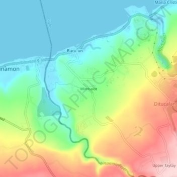 Mapa topográfico Mimbalot, altitud, relieve