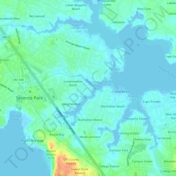 Mapa topográfico Cypress Creek, altitud, relieve