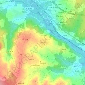 Mapa topográfico Esportel, altitud, relieve