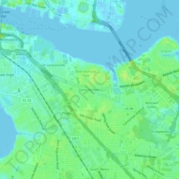 Mapa topográfico Saint Nicholas, altitud, relieve