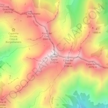 Mapa topográfico Monte Capio, altitud, relieve