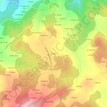 Mapa topográfico Froxán, altitud, relieve