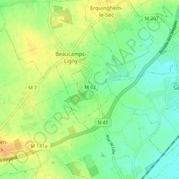 Mapa topográfico Ligny, altitud, relieve