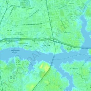 Mapa topográfico Grandy Park, altitud, relieve