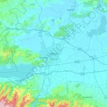 Mapa topográfico Sakarya, altitud, relieve
