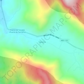 Mapa topográfico Tancama, altitud, relieve