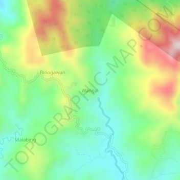 Mapa topográfico Wangal, altitud, relieve