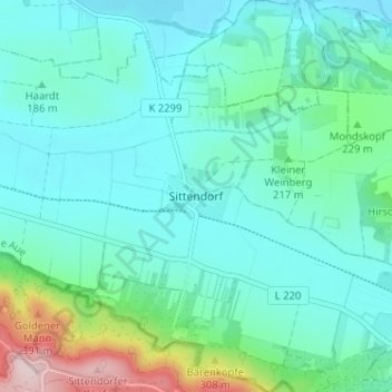 Mapa topográfico Sittendorf, altitud, relieve