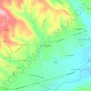 Mapa topográfico Scuole Ravigliano, altitud, relieve