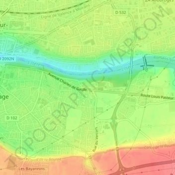 Mapa topográfico Pizançon, altitud, relieve