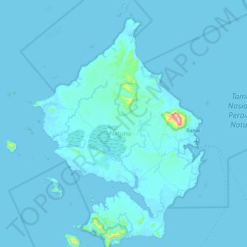 Mapa topográfico Pulau Natuna Besar, altitud, relieve
