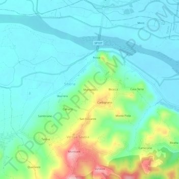 Mapa topográfico Montaldo, altitud, relieve