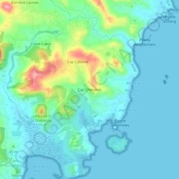 Mapa topográfico Cap Chevalier, altitud, relieve