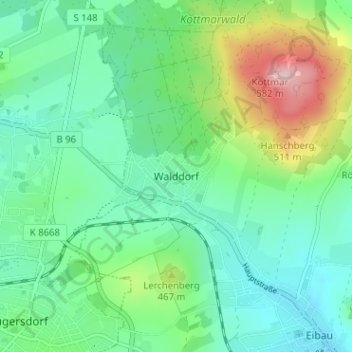 Mapa topográfico Walddorf, altitud, relieve