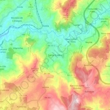 Mapa topográfico Santa Eulália, altitud, relieve