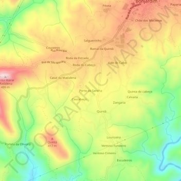 Mapa topográfico Porto da Sancha, altitud, relieve