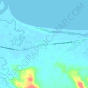 Mapa topográfico Bagasbas, altitud, relieve