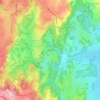 Mapa topográfico Jalatogne, altitud, relieve