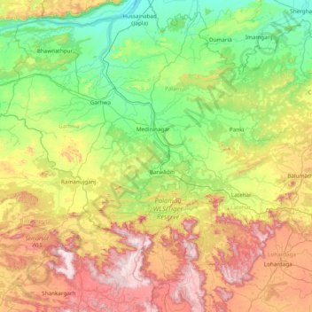 Mapa topográfico Palāmu, altitud, relieve