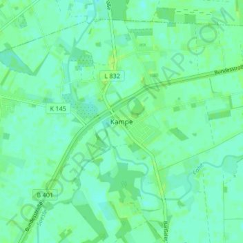 Mapa topográfico Kampe, altitud, relieve