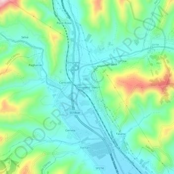 Mapa topográfico Omignano Scalo, altitud, relieve