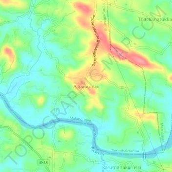 Mapa topográfico Aliparamba, altitud, relieve