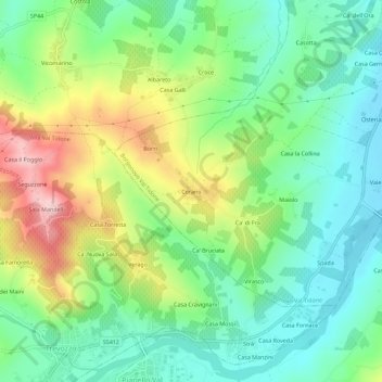 Mapa topográfico Corano, altitud, relieve
