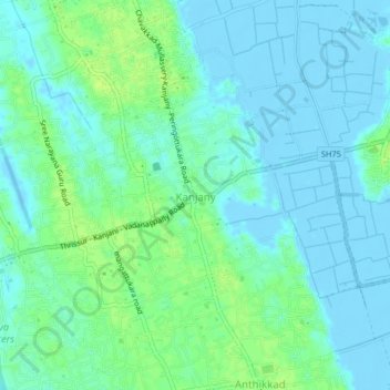 Mapa topográfico Kanjany, altitud, relieve
