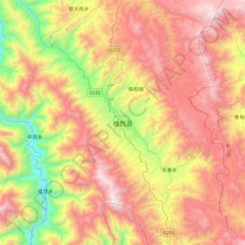 Mapa topográfico 维西县, altitud, relieve