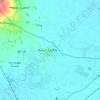 Mapa topográfico Burgh Le Marsh, altitud, relieve