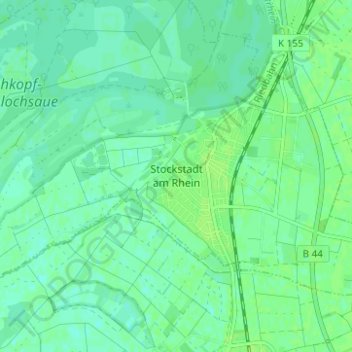Mapa topográfico Stockstadt am Rhein, altitud, relieve