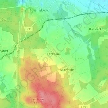 Mapa topográfico Lentenau, altitud, relieve