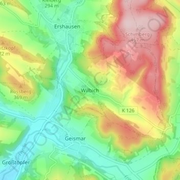 Mapa topográfico Wilbich, altitud, relieve