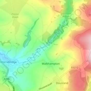 Mapa topográfico Huckworthy, altitud, relieve