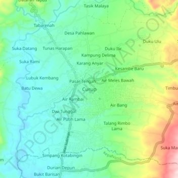 Mapa topográfico Curup, altitud, relieve