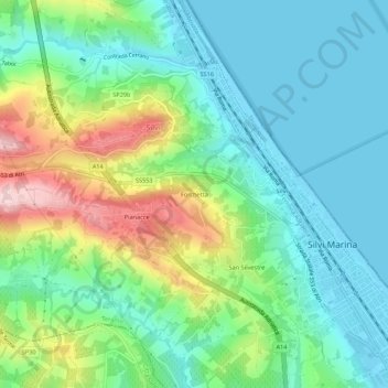 Mapa topográfico Forchetta, altitud, relieve